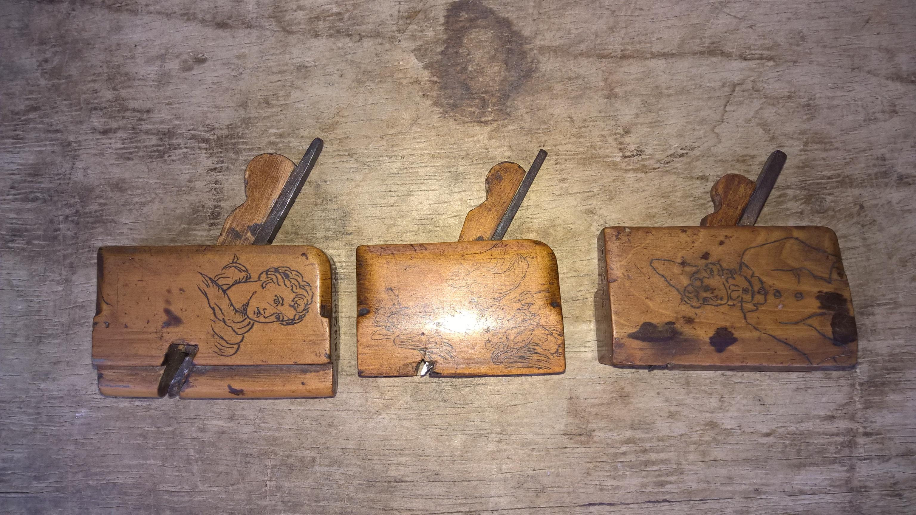 3 Scratch Carved Boxwood Thumb Planes